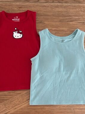 Hello Kitty Red Tank Top and Light Blue Ribbed Tank - Kids Duo